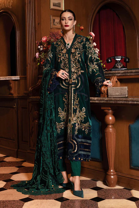3 Piece Unstitched Embroidered Velvet Suit