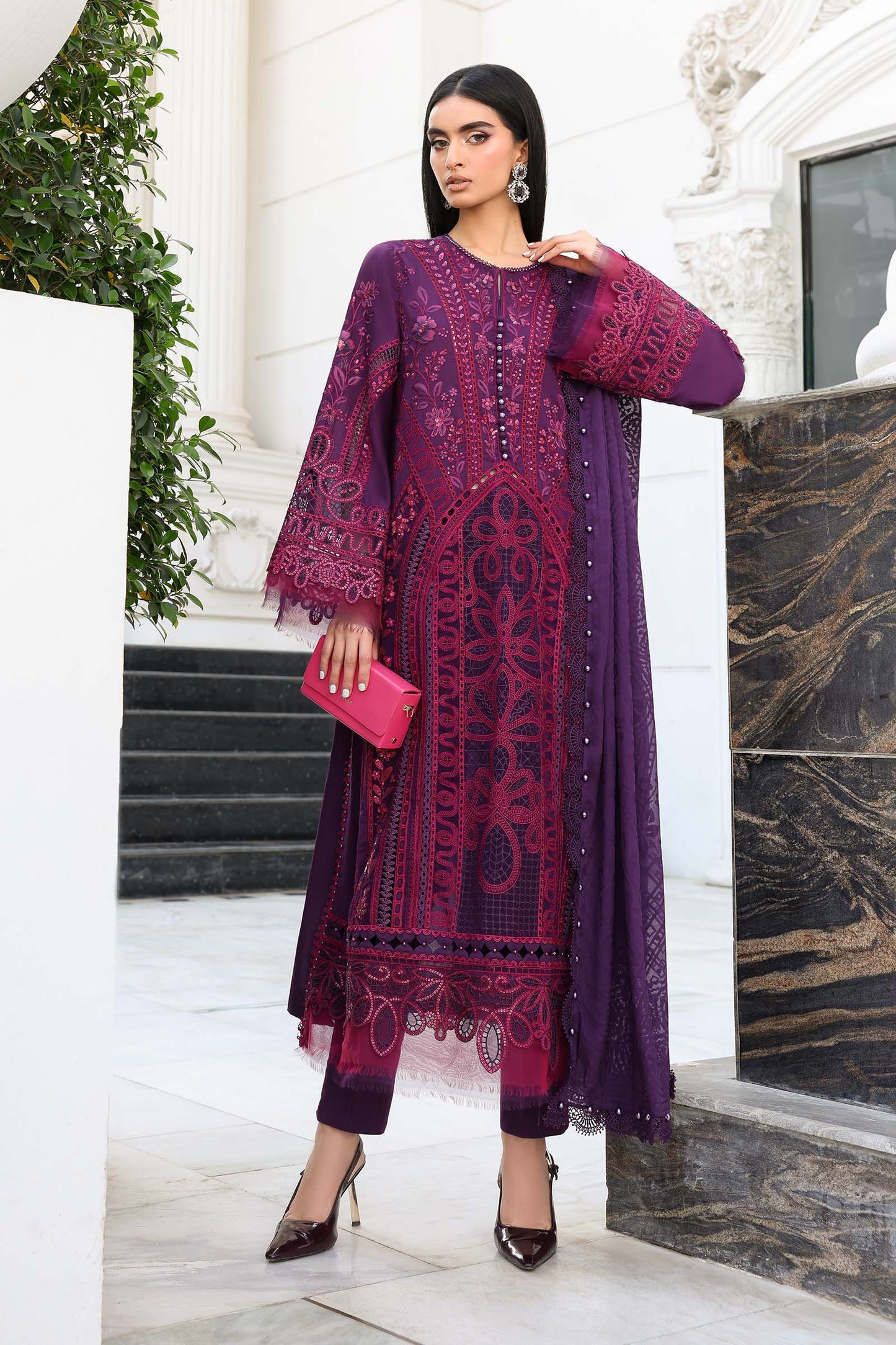 3 Piece Unstitched Embroidered Lawn Suit | EL-26-14
