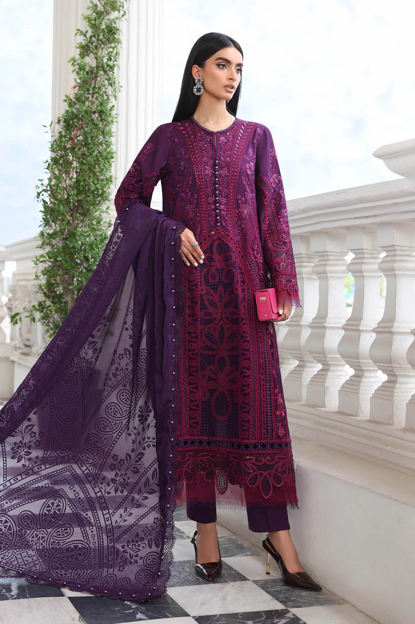 3 Piece Unstitched Embroidered Lawn Suit | EL-26-14
