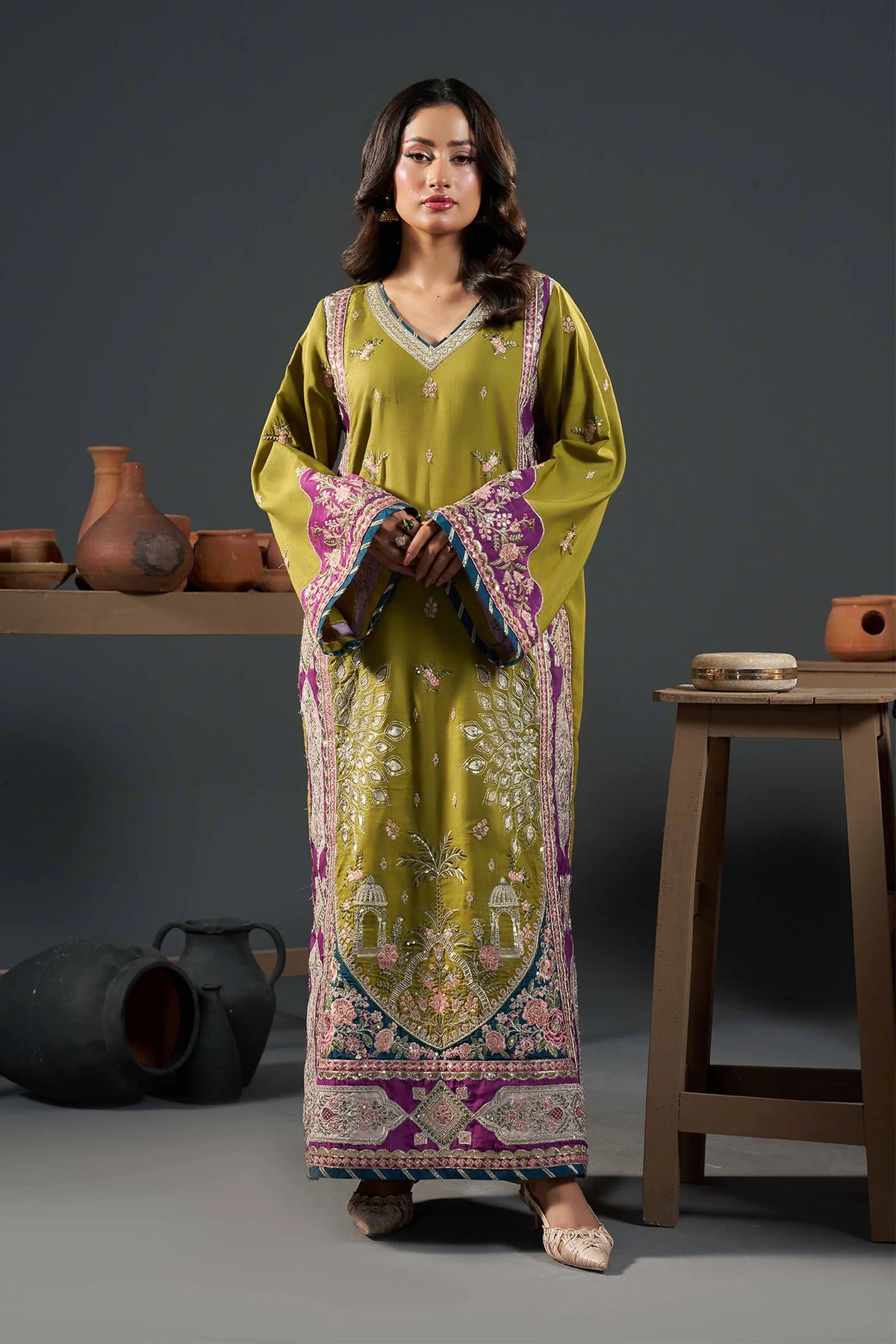 2 PIECE EMBROIDERED KHADAR KAFTAN EMB-581 B