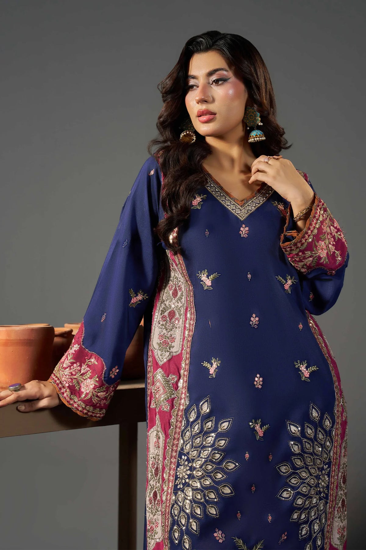 2 PIECE EMBROIDERED KHADAR KAFTAN EMB-581 D