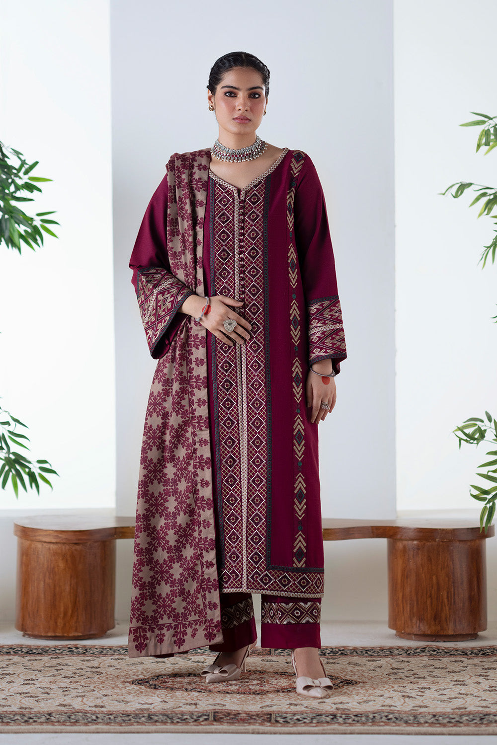 3 Piece Embroidered Khaddar Malalai - FSU5670