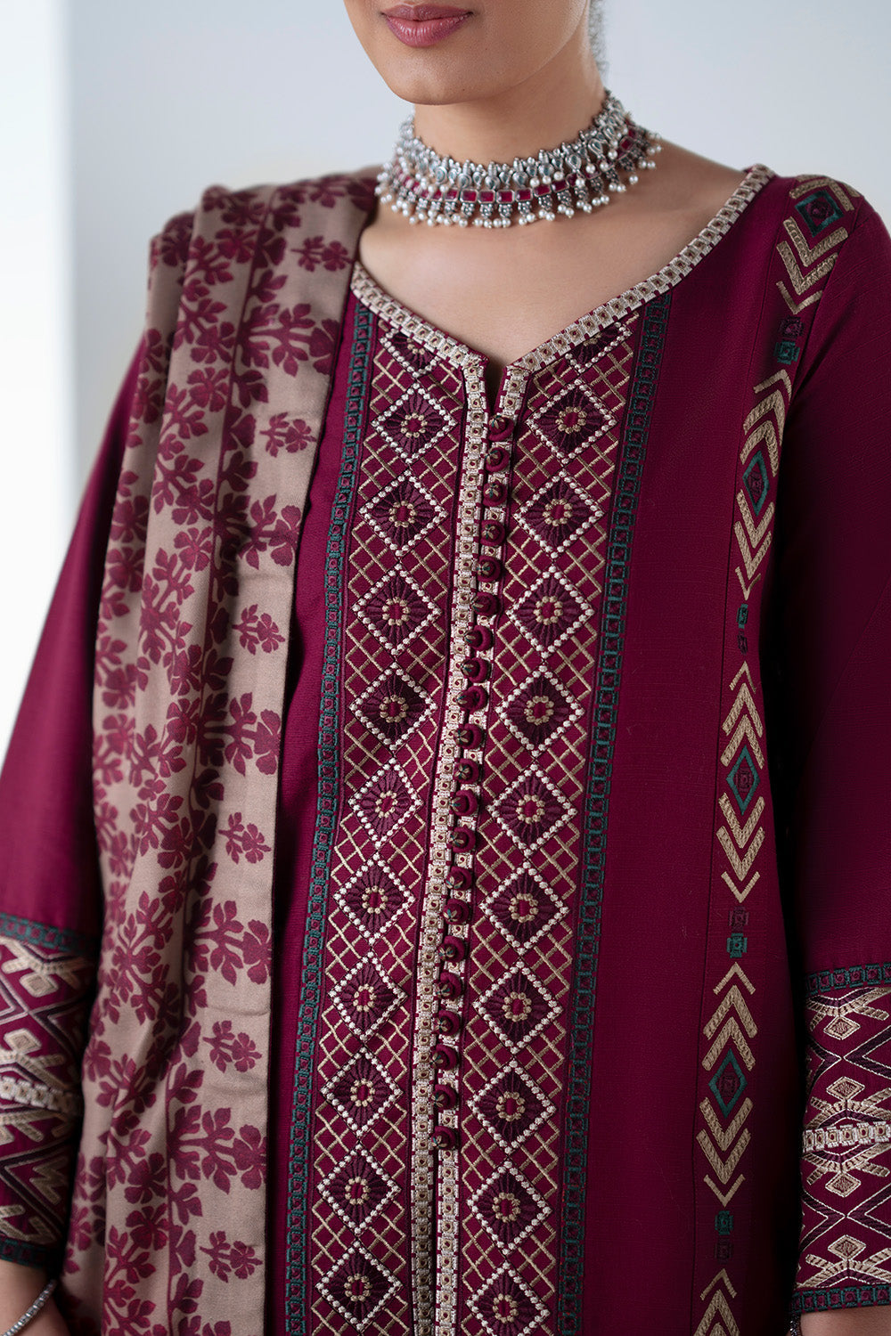 3 Piece Embroidered Khaddar Malalai - FSU5670