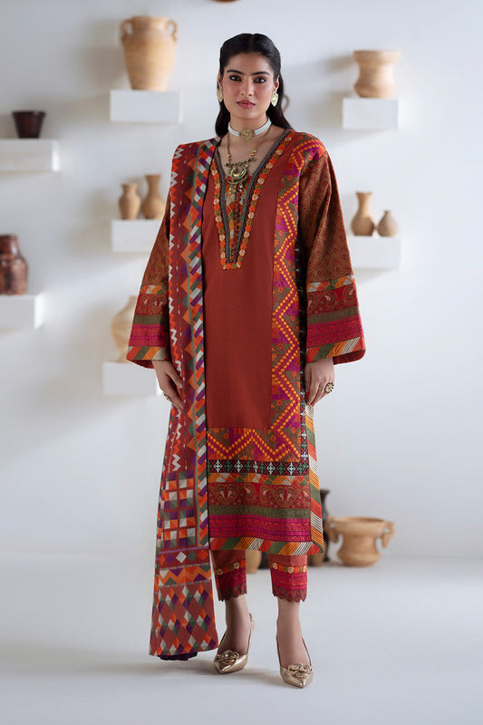 3 Piece Embroidered Khaddar Badrai - FSU5673