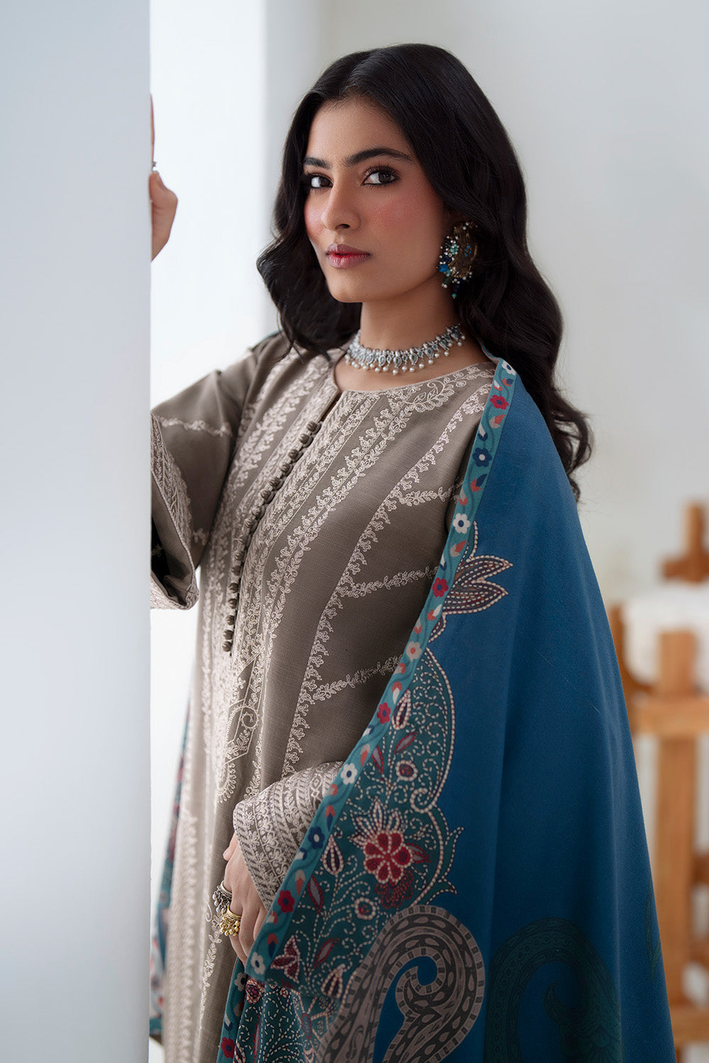 3 Piece Embroidered Khaddar Angeza - FSU5679