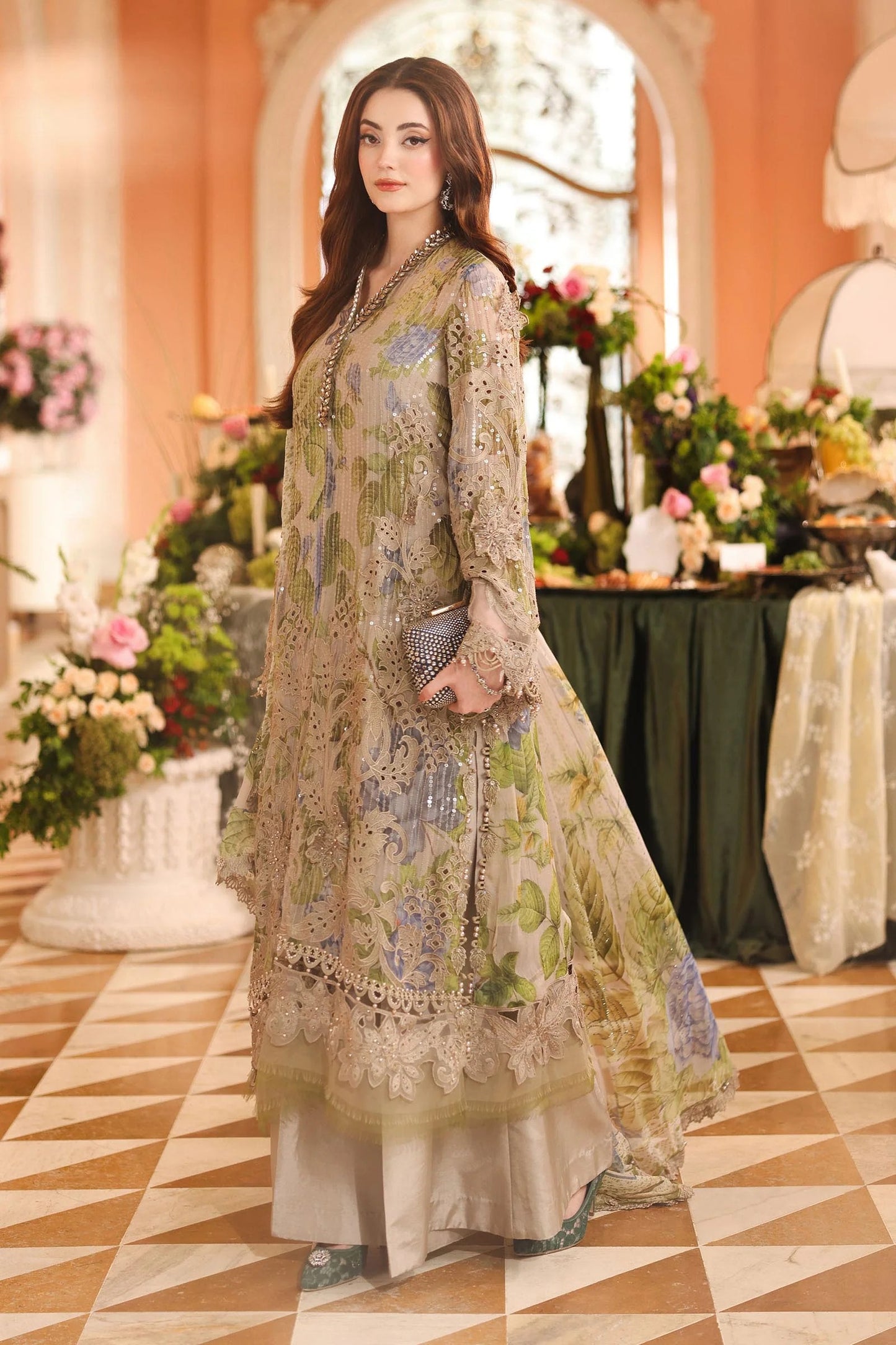 3 Piece Embroidered Chiffon Suit | MPC-26-203