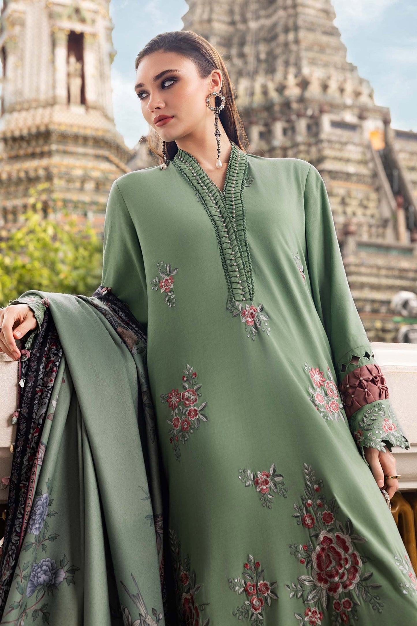 3 Piece Unstitched Embroidered Twill Linen Suit