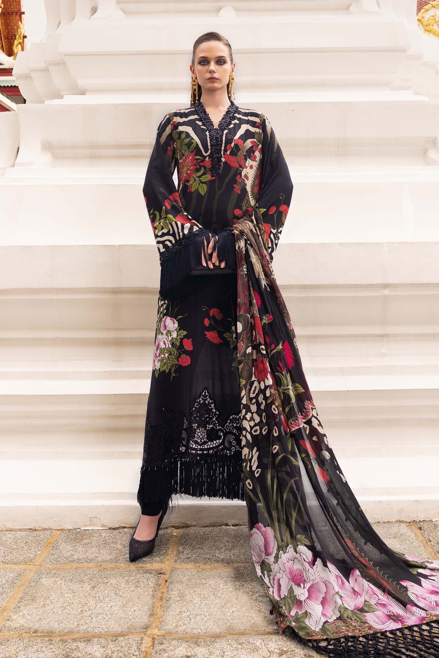 3 Piece Unstitched Embroidered Linen Suit