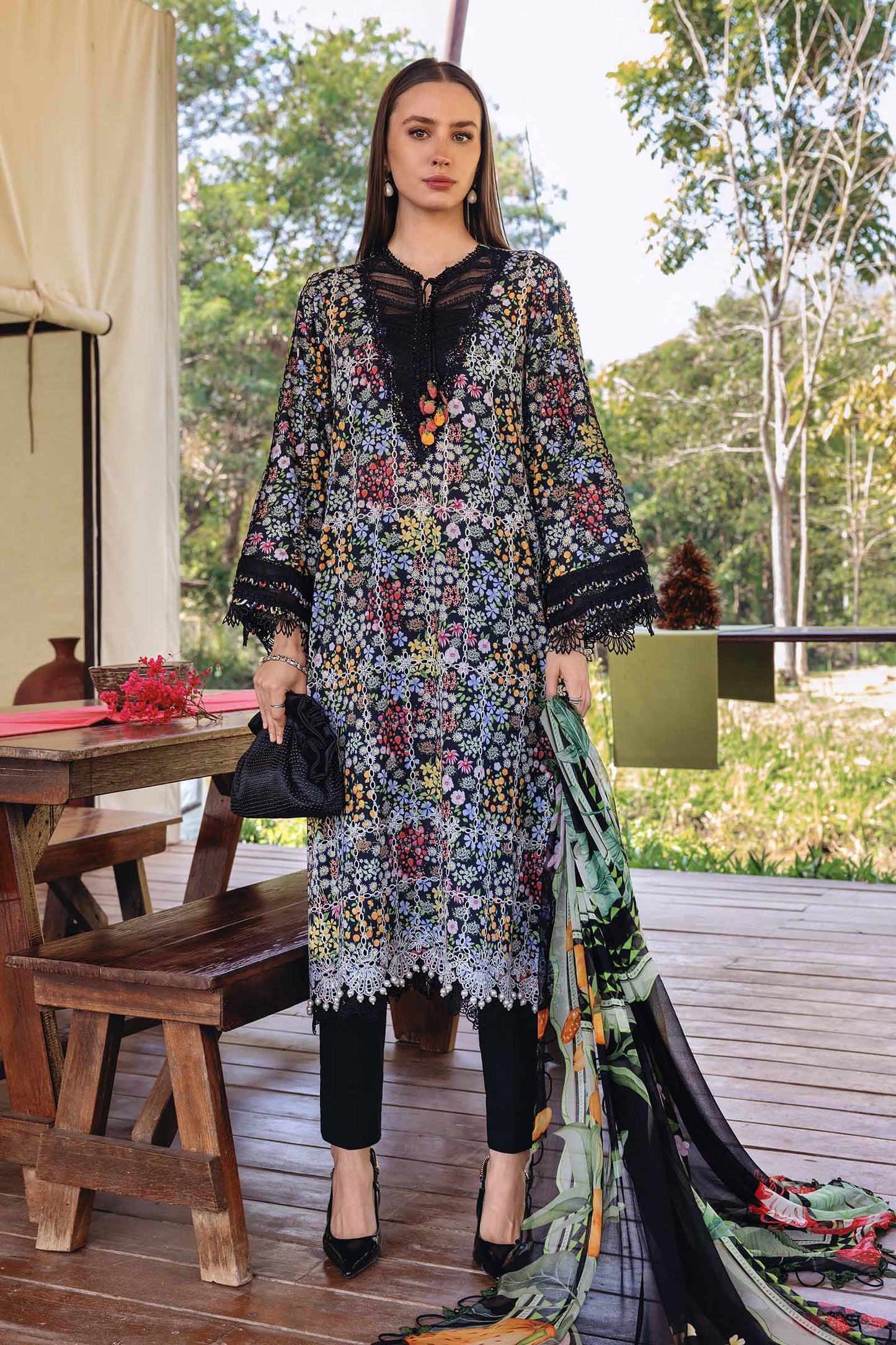 3 Piece Unstitched Embroidered Lawn Suit | MPT-2914-B
