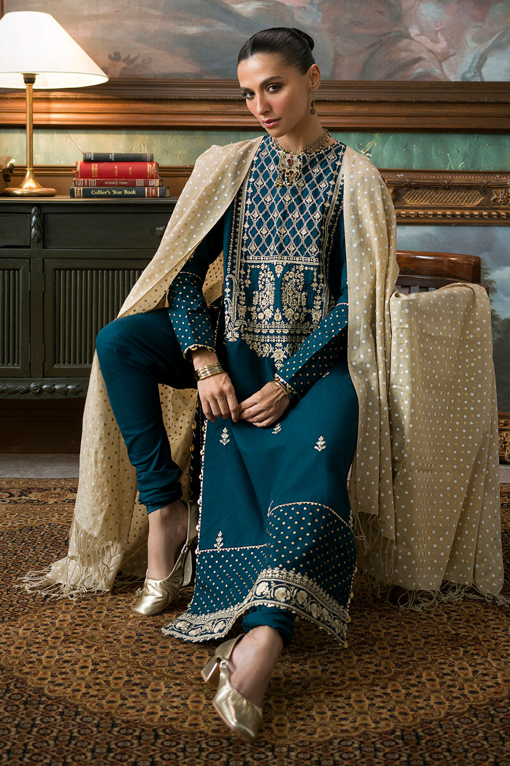 3 Piece Embroidered Suit | W-FB-WH-26-486001
