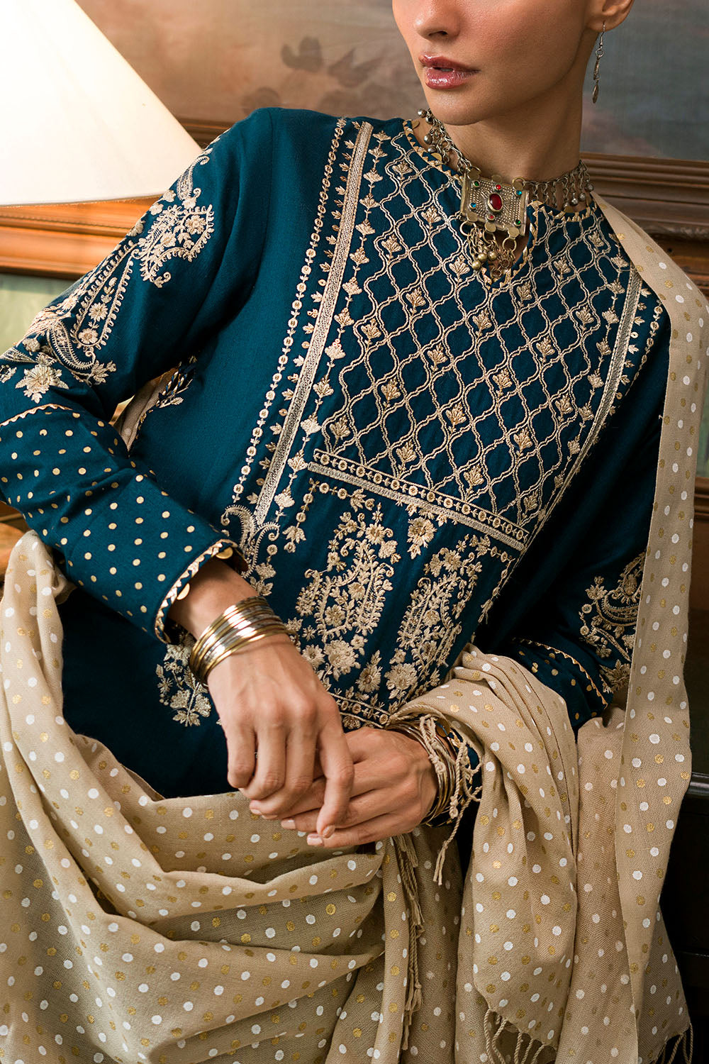 3 Piece Embroidered Suit | W-FB-WH-26-486001