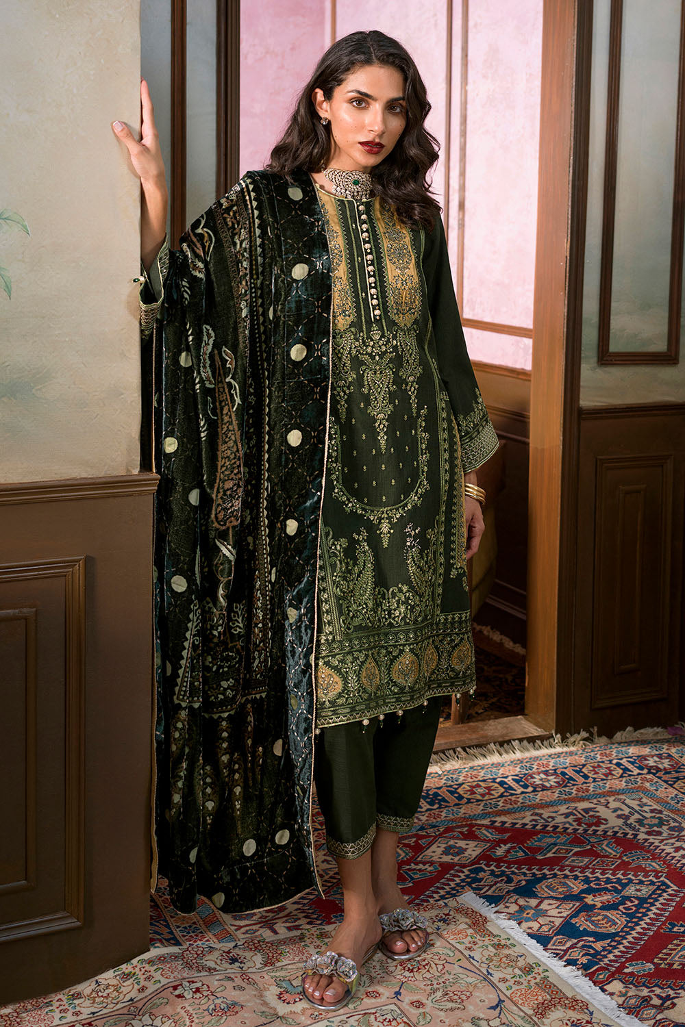3 Piece Embroidered Suit | W-FB-WH-26-486004