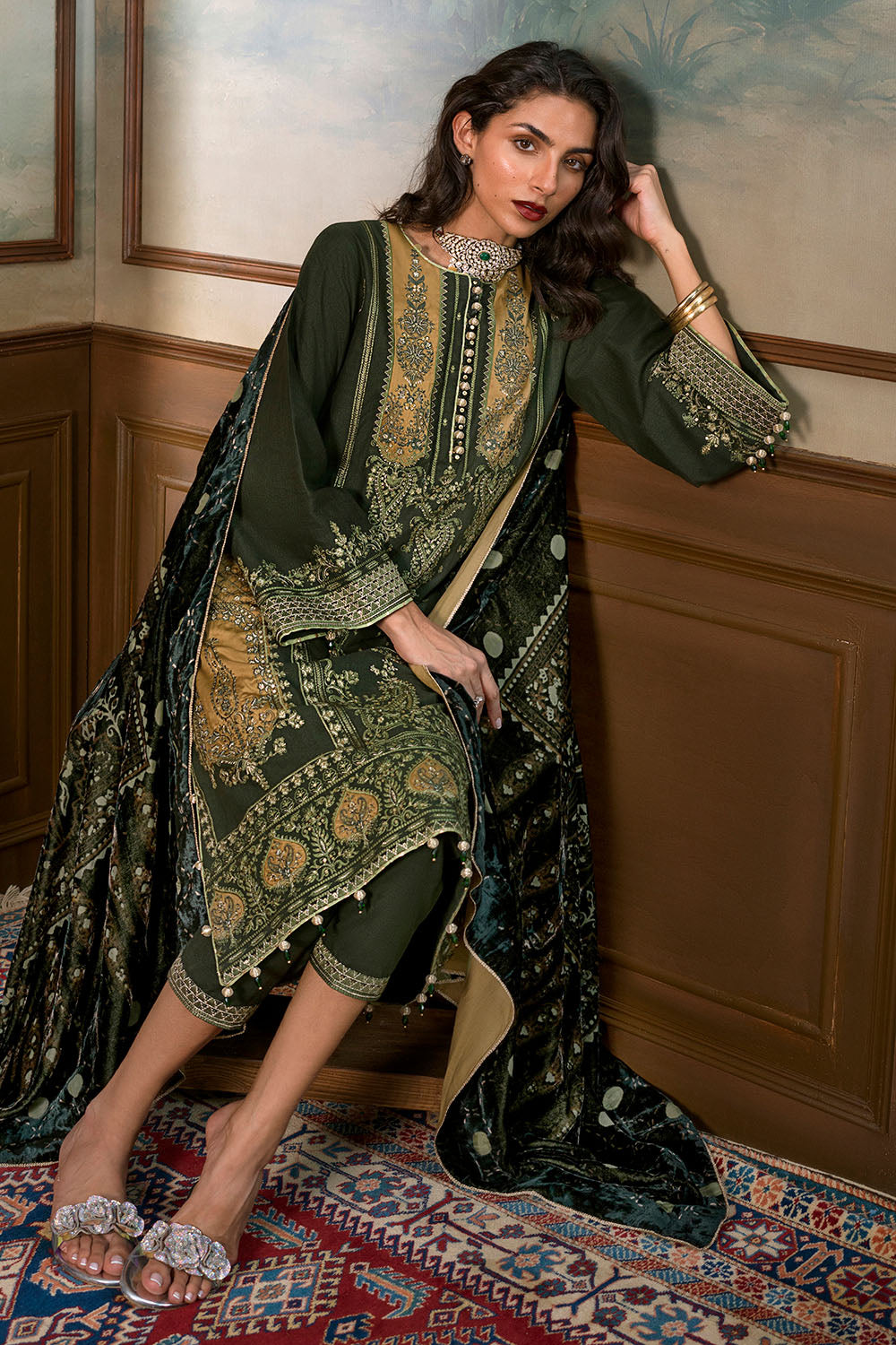 3 Piece Embroidered Suit | W-FB-WH-26-486004