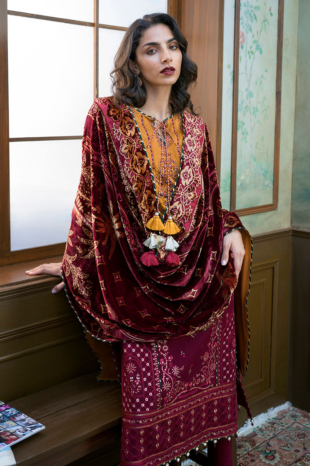 3 Piece Embroidered Suit | W-FB-WH-26-486005