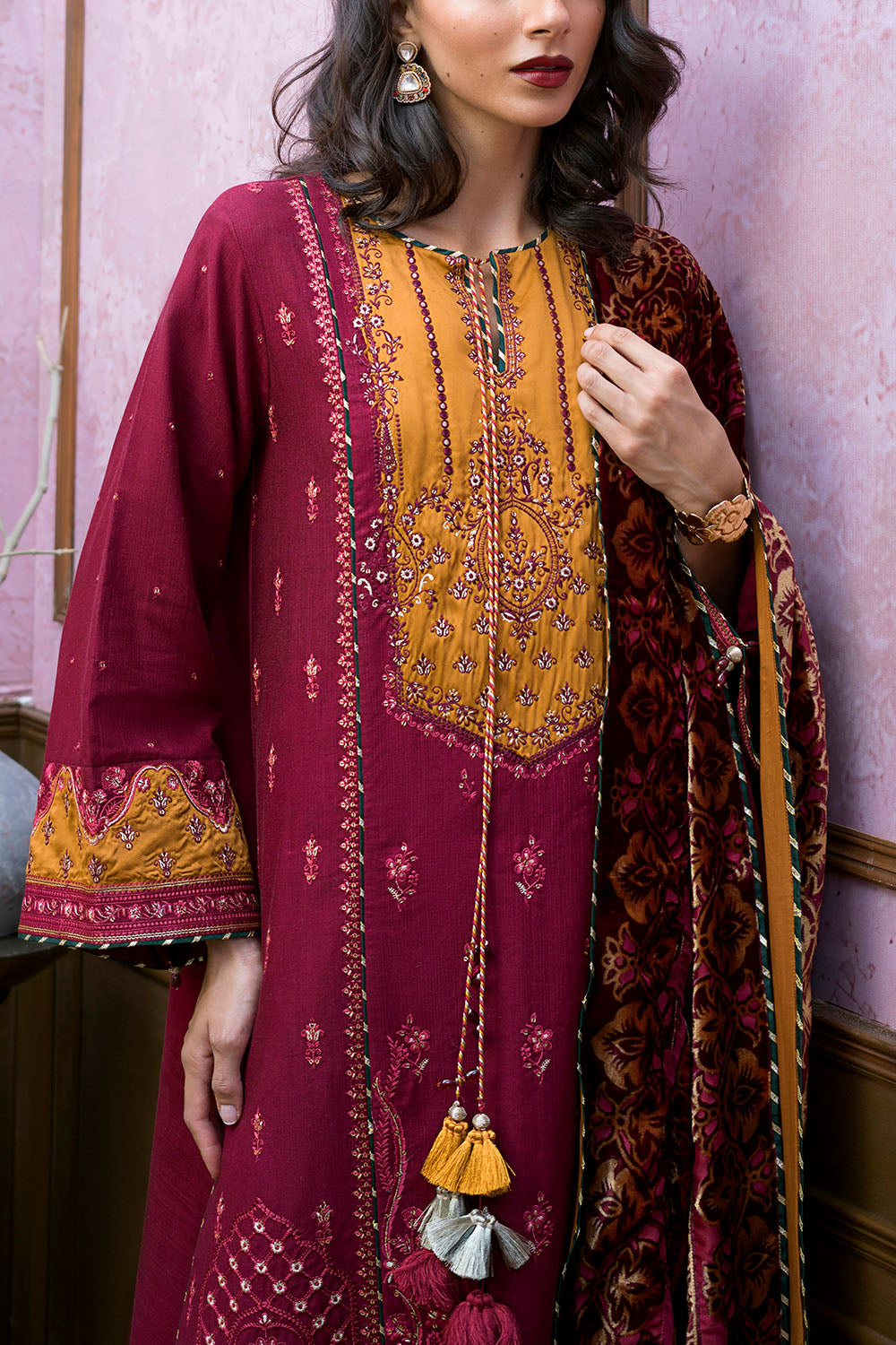 3 Piece Embroidered Suit | W-FB-WH-26-486005