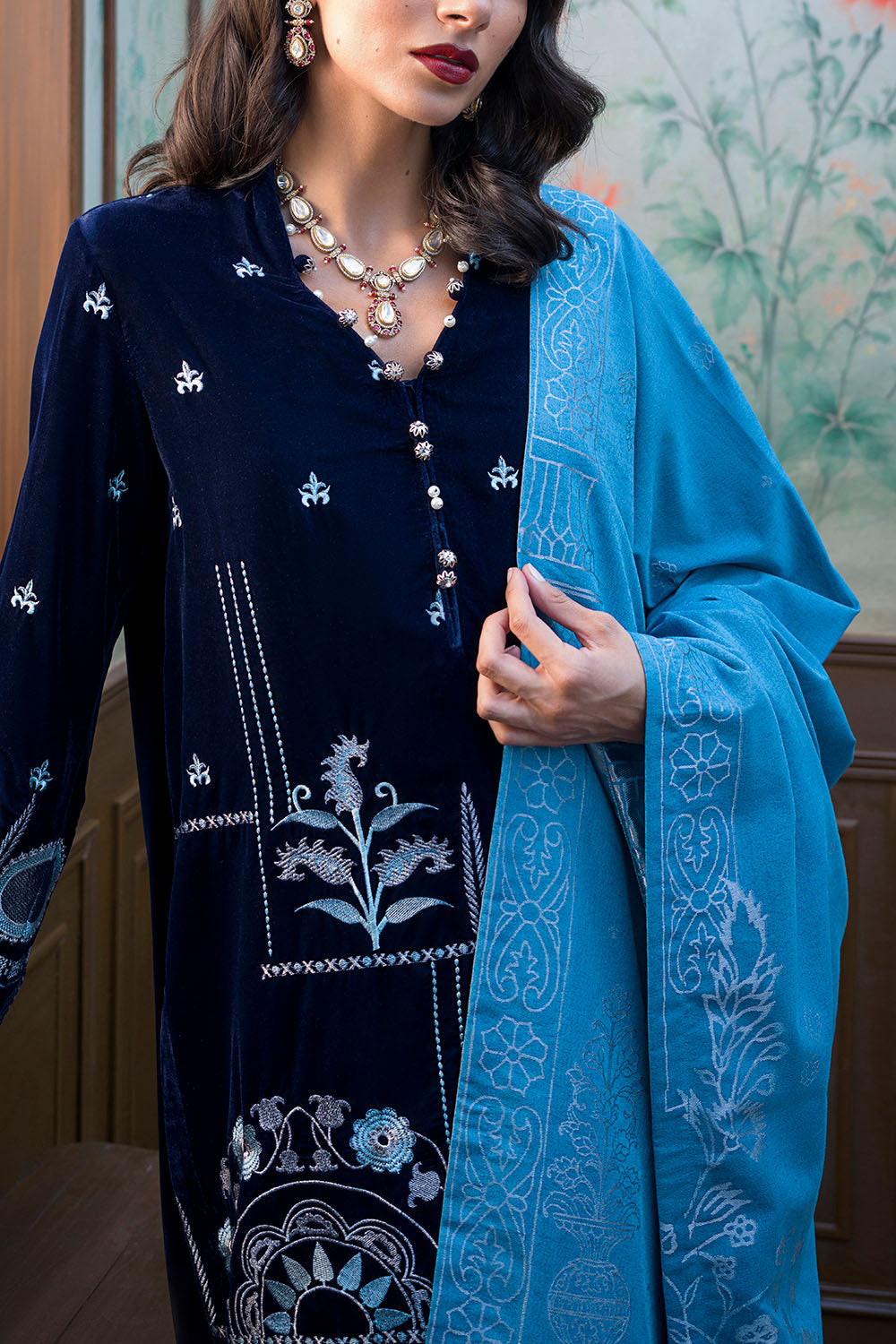 3 Piece Embroidered Suit | W-FB-WH-26-486006
