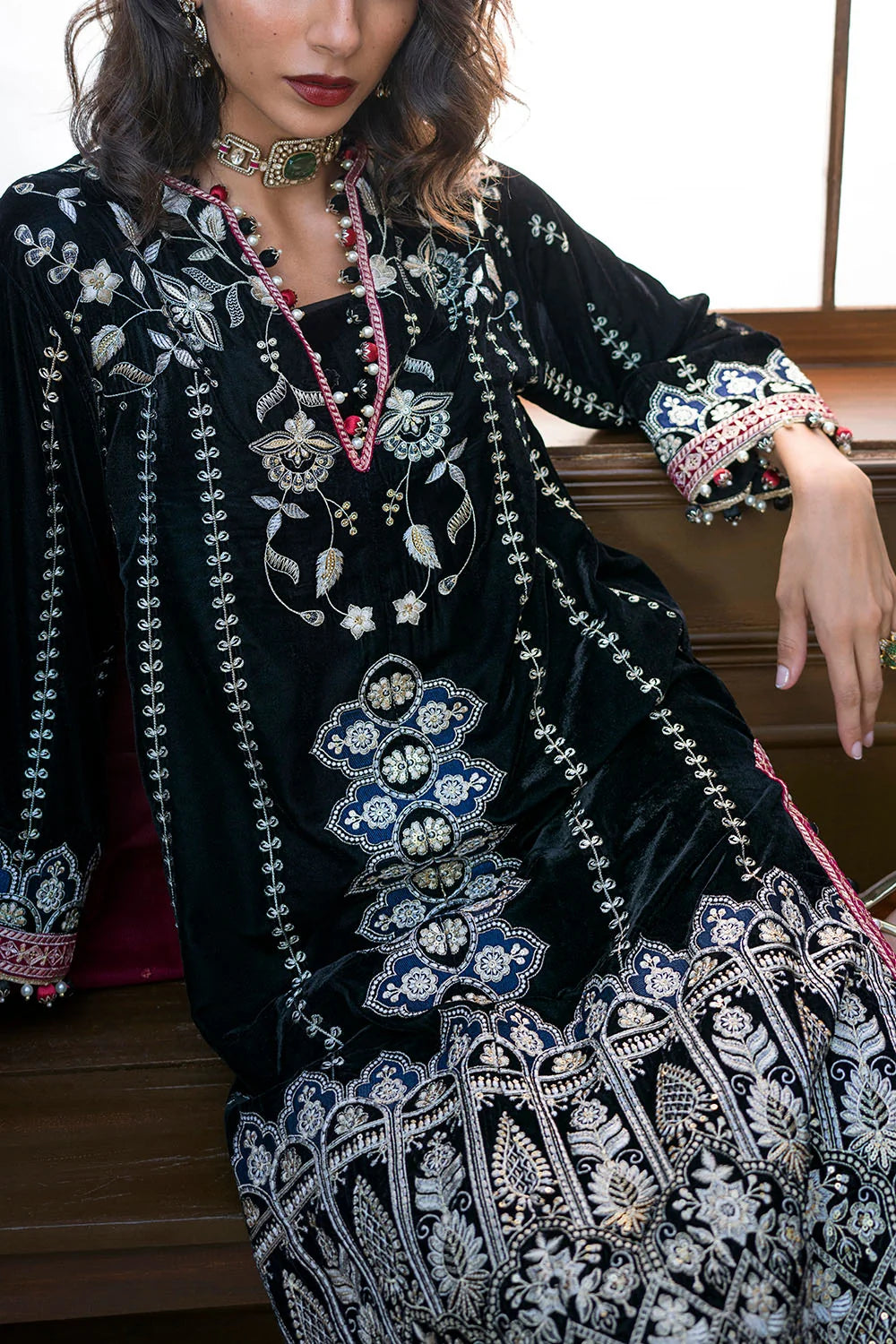 3 Piece Embroidered Suit | W-FB-WH-26-486008