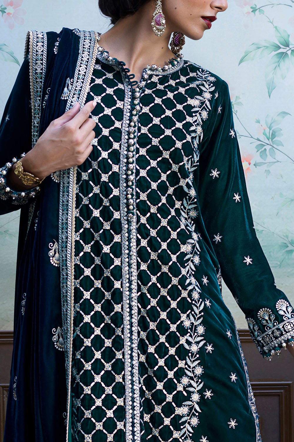 3 Piece Embroidered Suit | W-FB-WH-26-486009