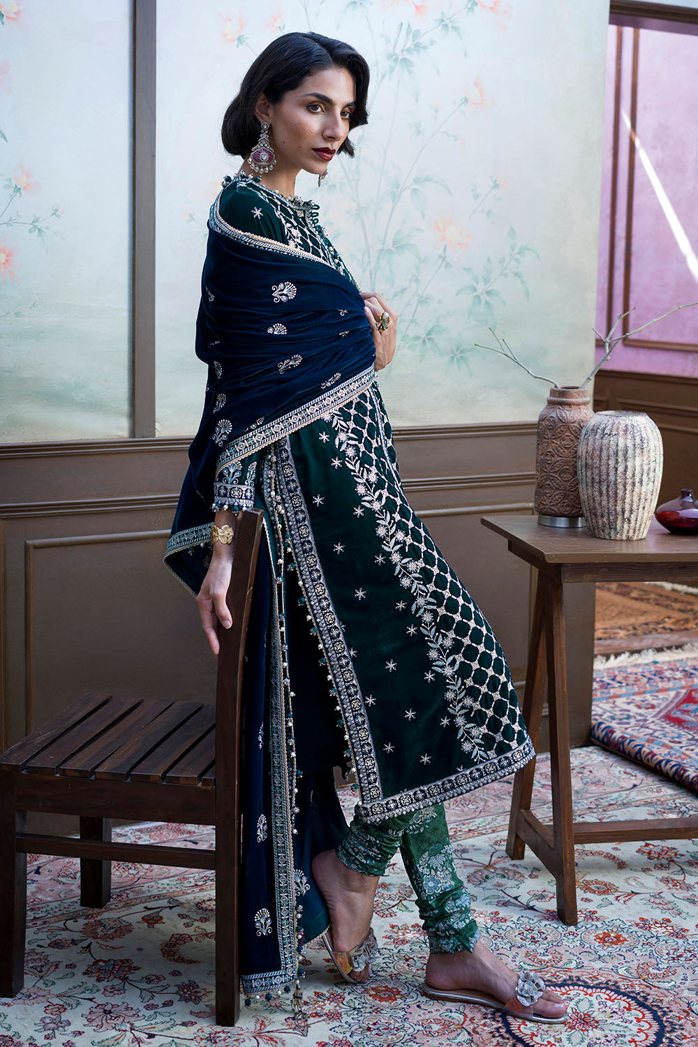 3 Piece Embroidered Suit | W-FB-WH-26-486009