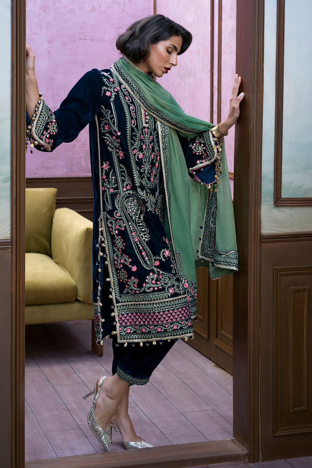 3 Piece Embroidered Suit | W-FB-WH-26-486010