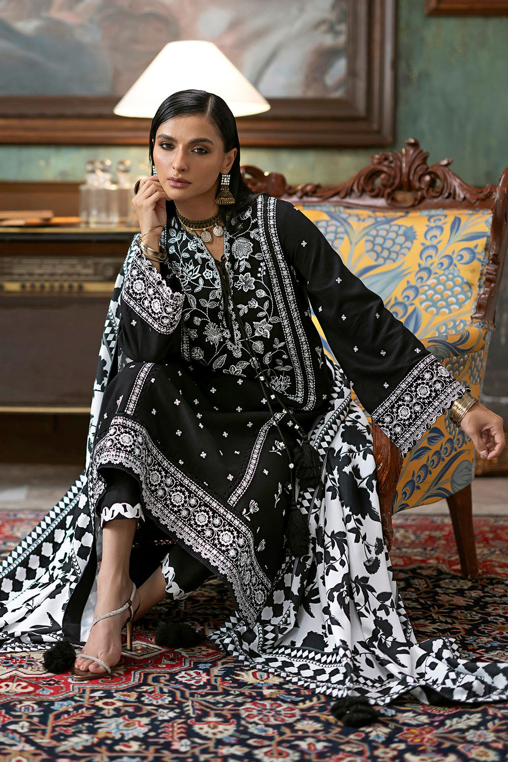 3 Piece Embroidered Suit | W-FB-WH-26-487537