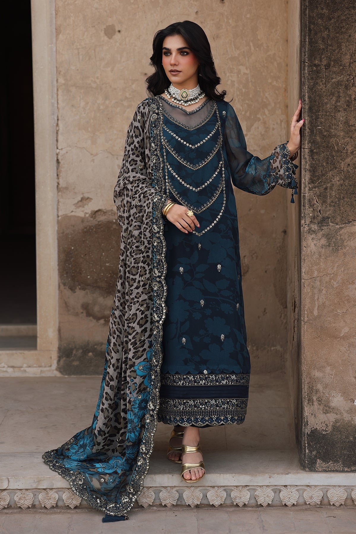 3-pc Unstitched Embroidered Printed Chiffon Collection VSL25-43