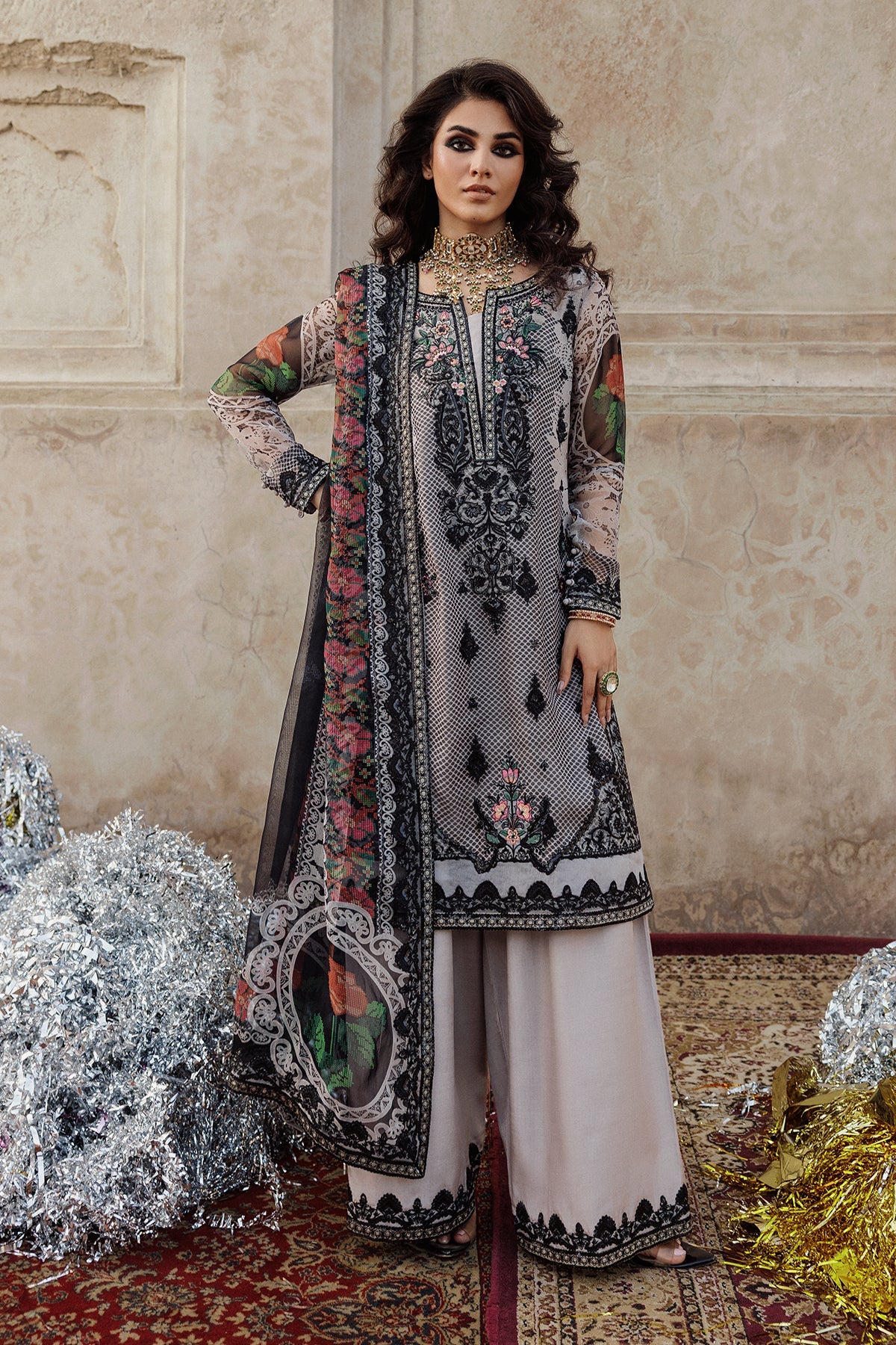 3-pc Unstitched Embroidered Printed Chiffon Collection VSL25-44