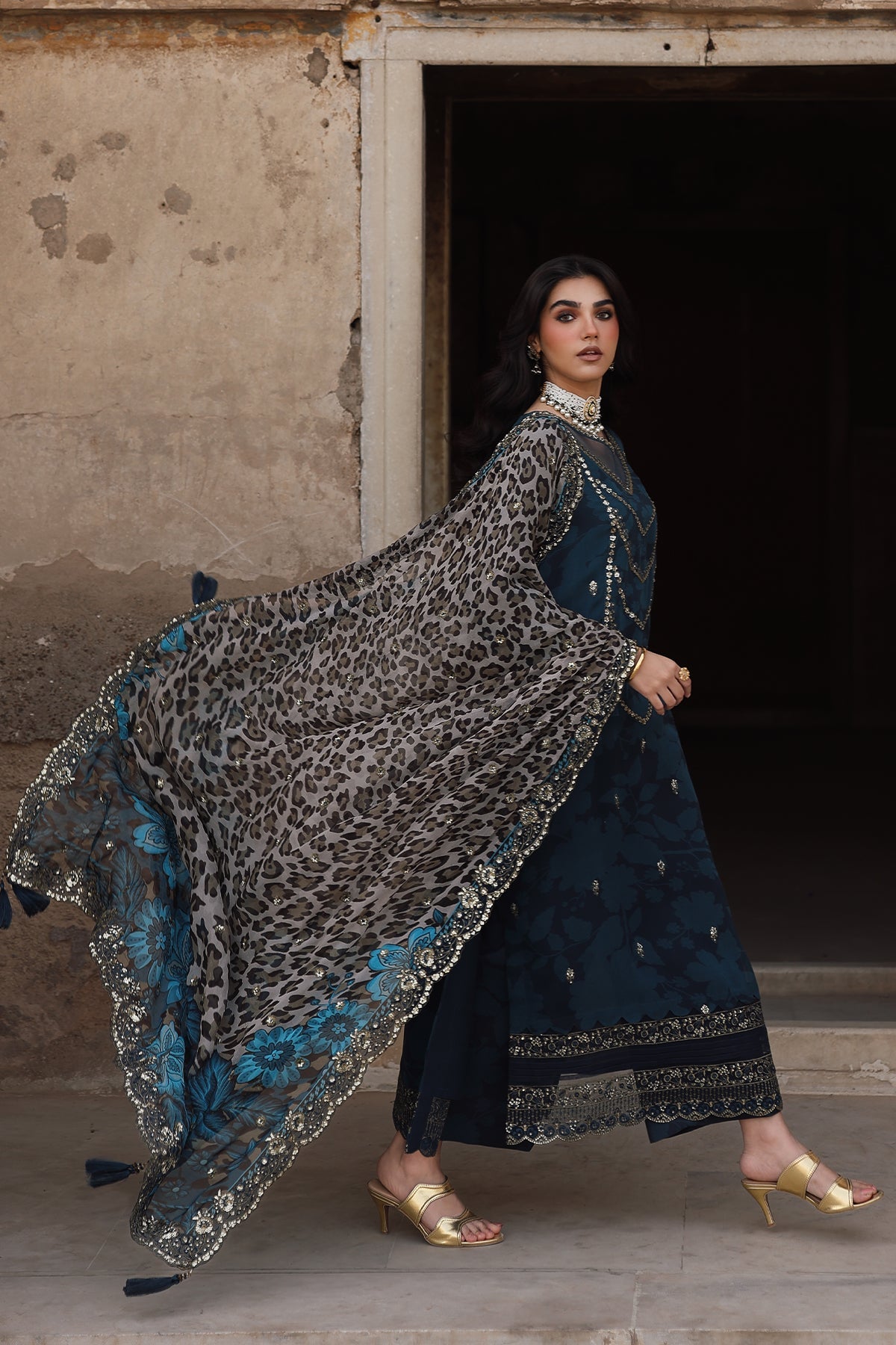 3-pc Unstitched Embroidered Printed Chiffon Collection VSL25-43