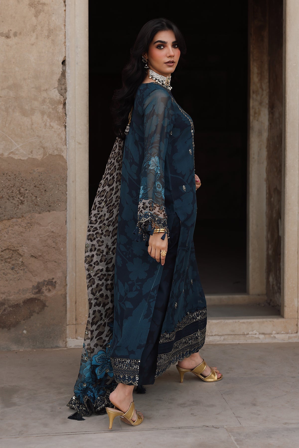 3-pc Unstitched Embroidered Printed Chiffon Collection VSL25-43