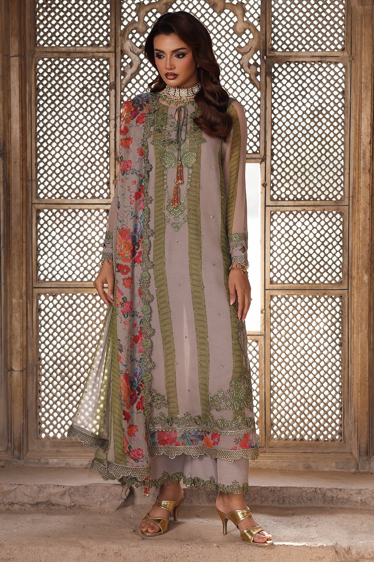 3-pc Unstitched Embroidered Printed Chiffon Collection VSL25-46