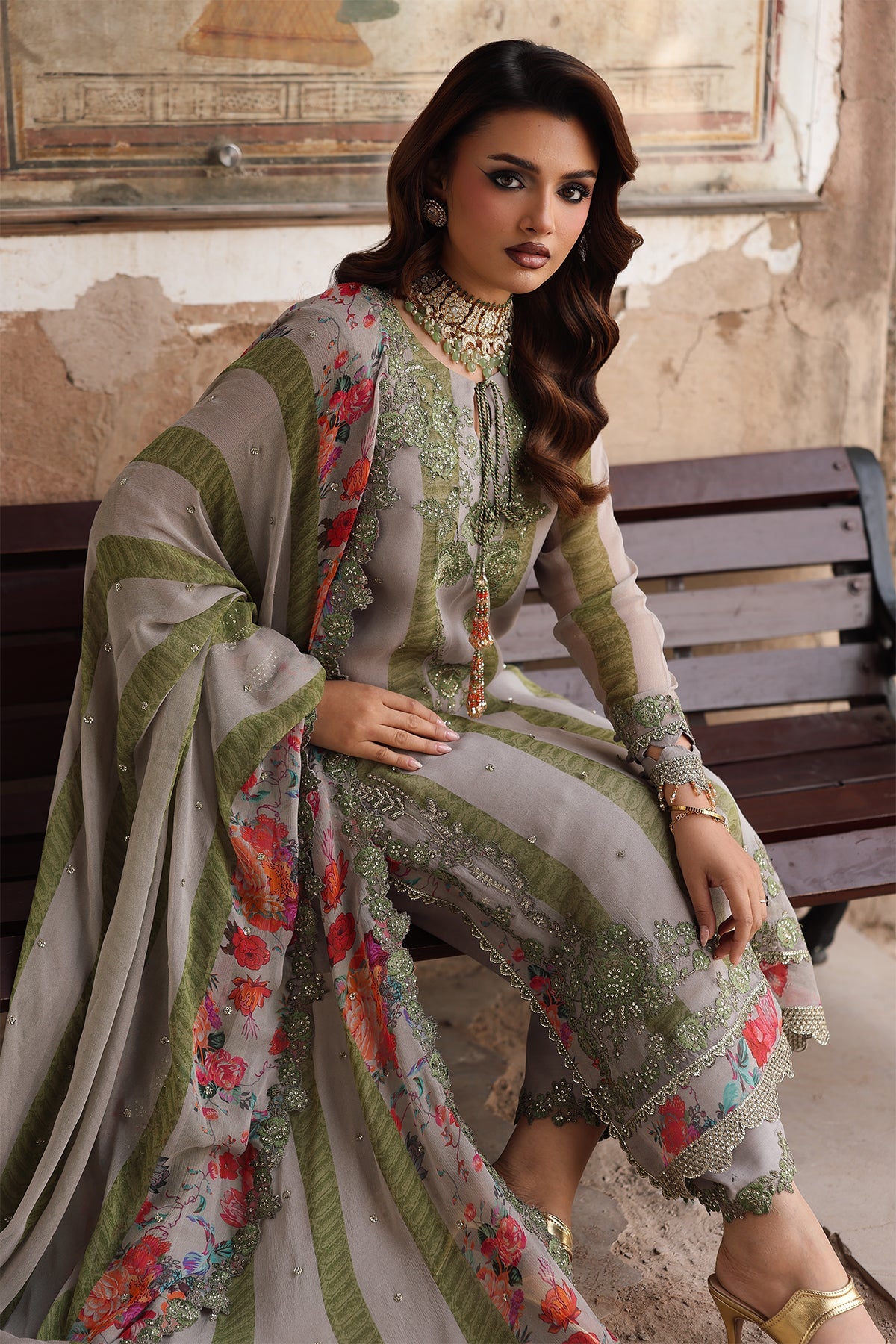 3-pc Unstitched Embroidered Printed Chiffon Collection VSL25-46