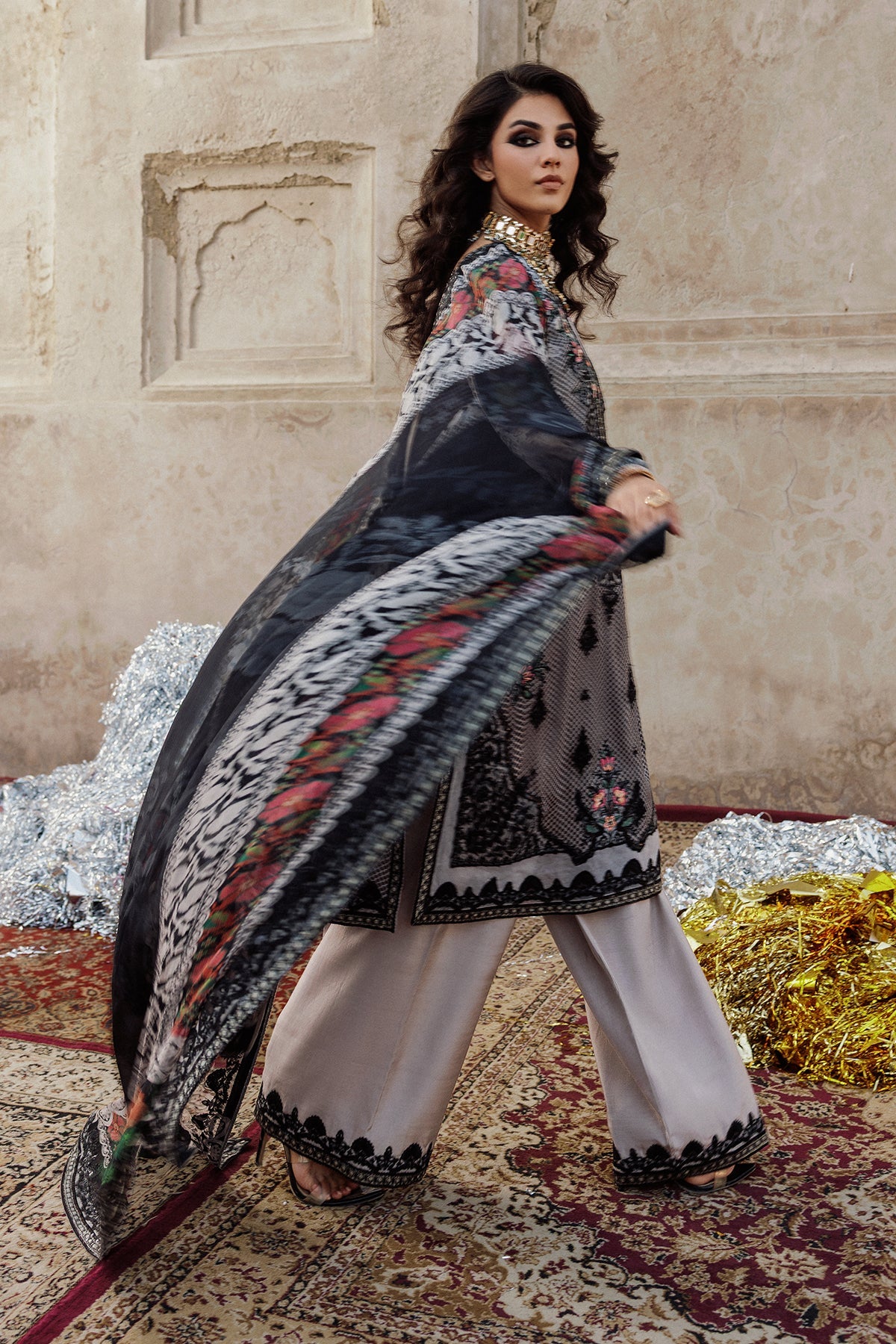 3-pc Unstitched Embroidered Printed Chiffon Collection VSL25-44