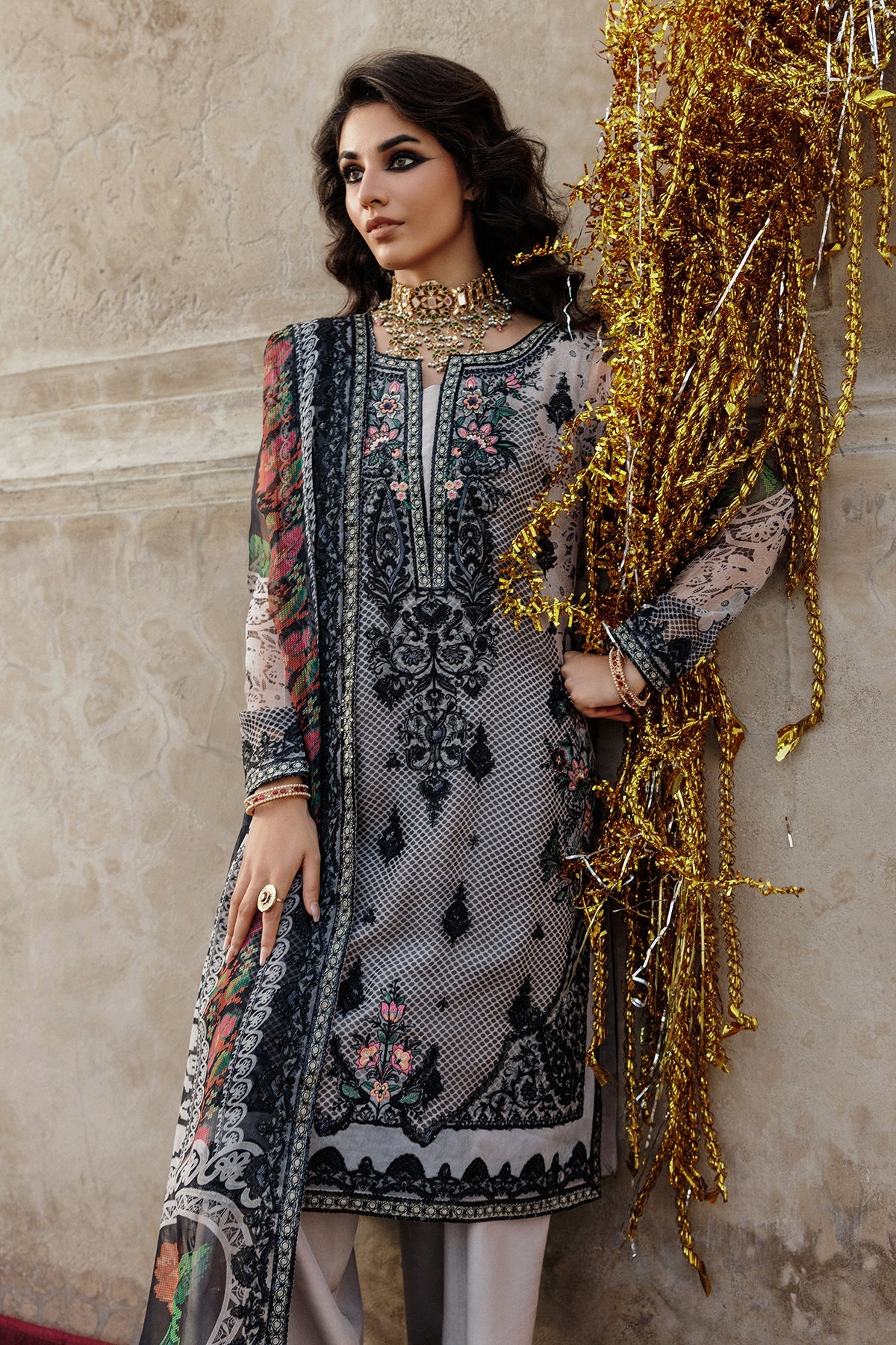 3-pc Unstitched Embroidered Printed Chiffon Collection VSL25-44