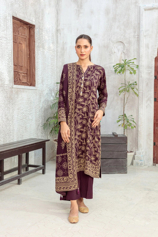 03 Piece Unstitched Pashmina Printed
